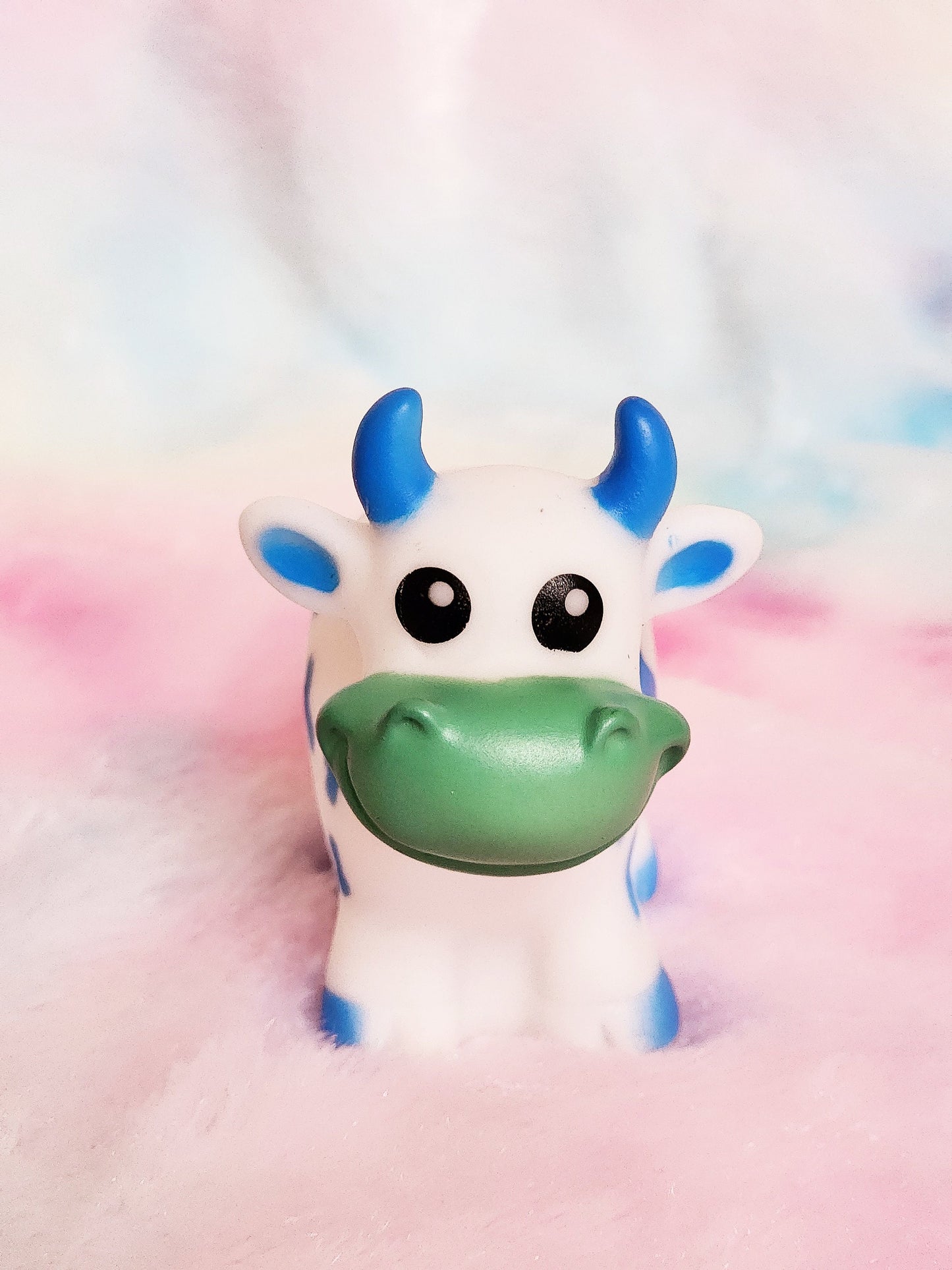 Blue Cow Farm Animal Themed Blue Rubber Figure Rubber Animal Highland Cow Lover Gift for Friend - Blue White - Individual