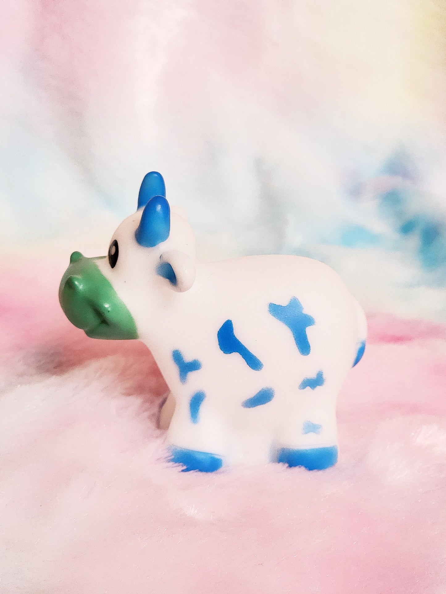 Blue Cow Farm Animal Themed Blue Rubber Figure Rubber Animal Highland Cow Lover Gift for Friend - Blue White - Individual