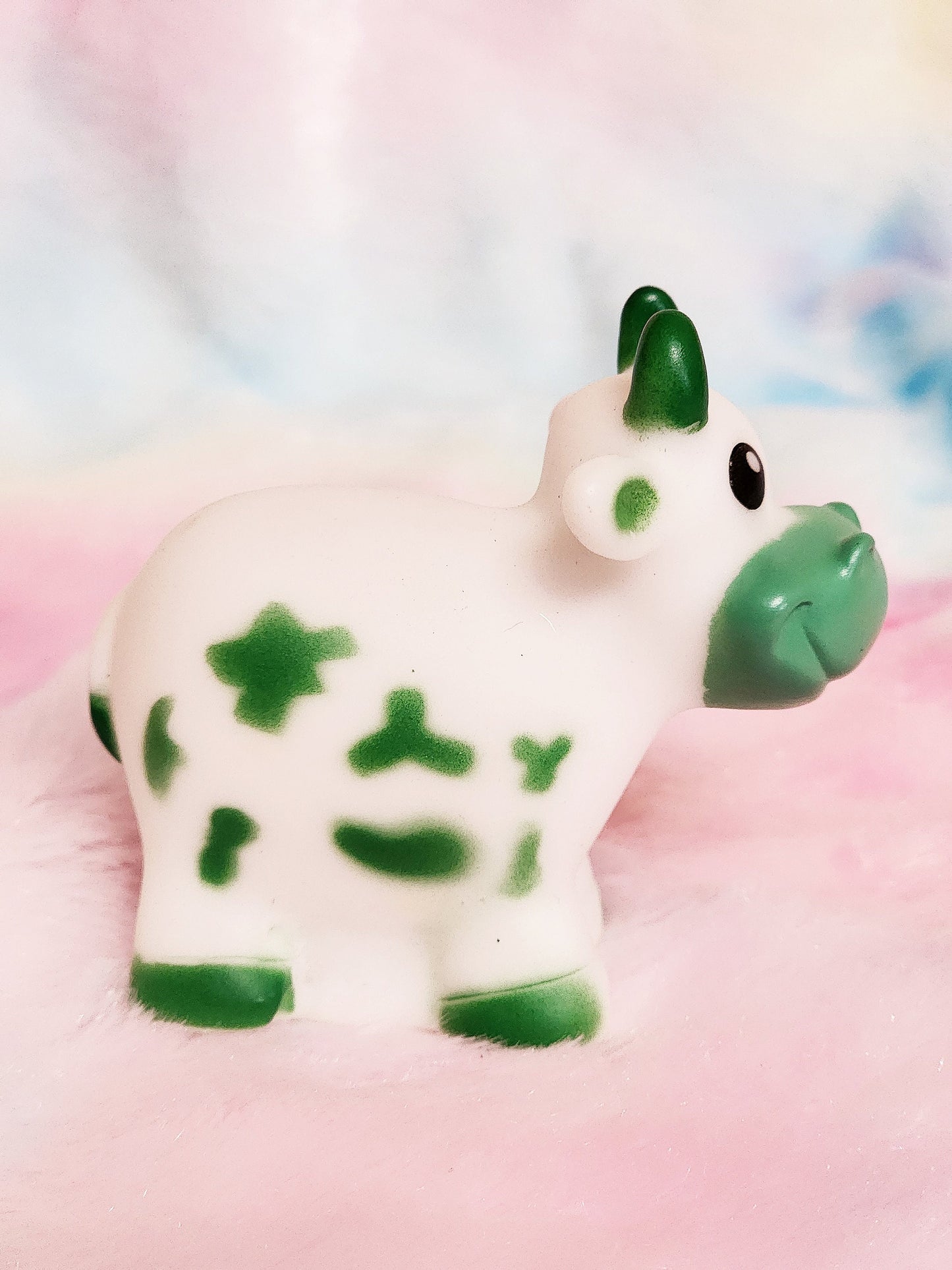 Green Cow Farm Animal Themed Green Rubber Figure Rubber Animal Highland Cow Lover Gift for Friend - Green White - Individual