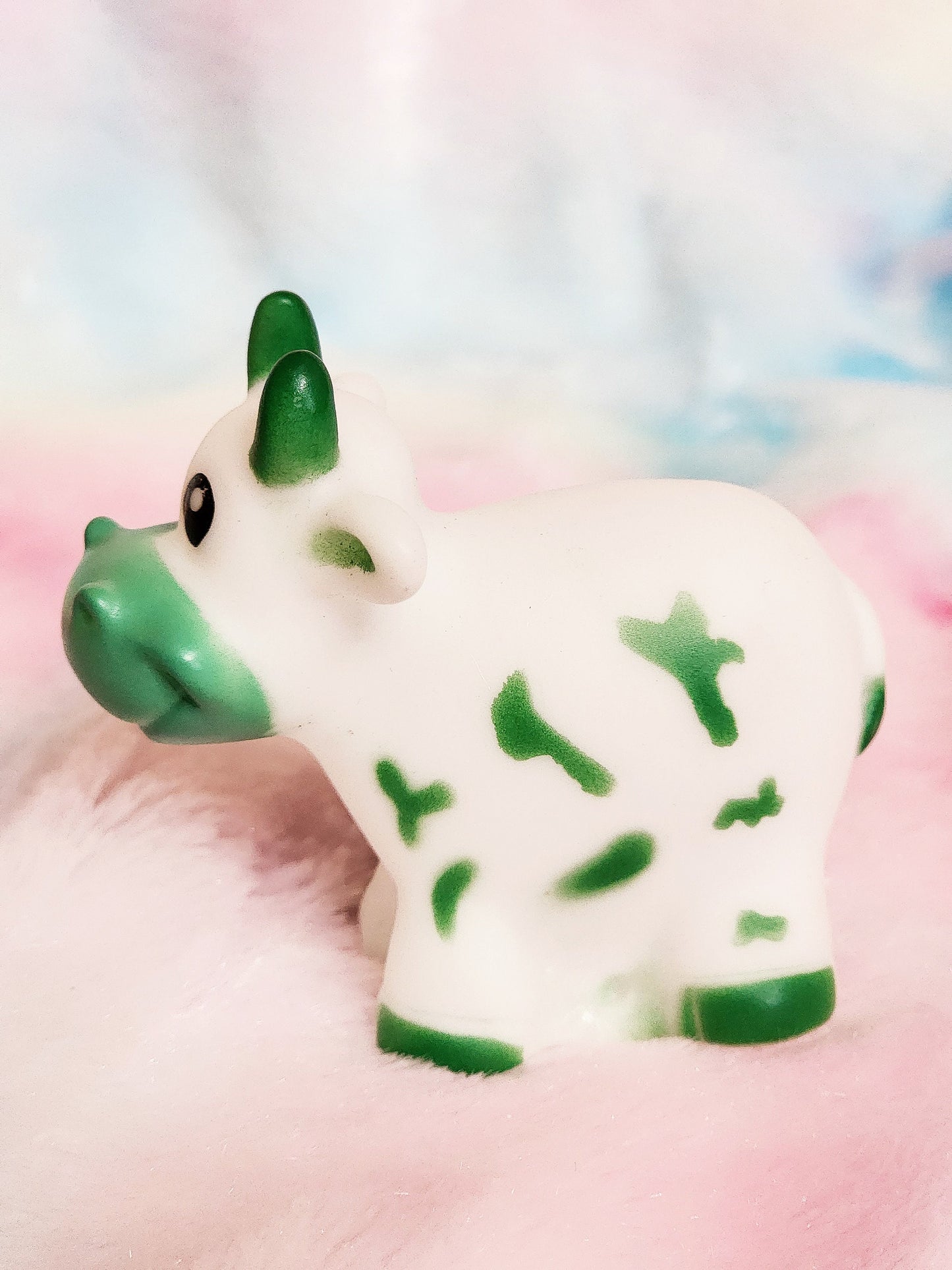 Green Cow Farm Animal Themed Green Rubber Figure Rubber Animal Highland Cow Lover Gift for Friend - Green White - Individual