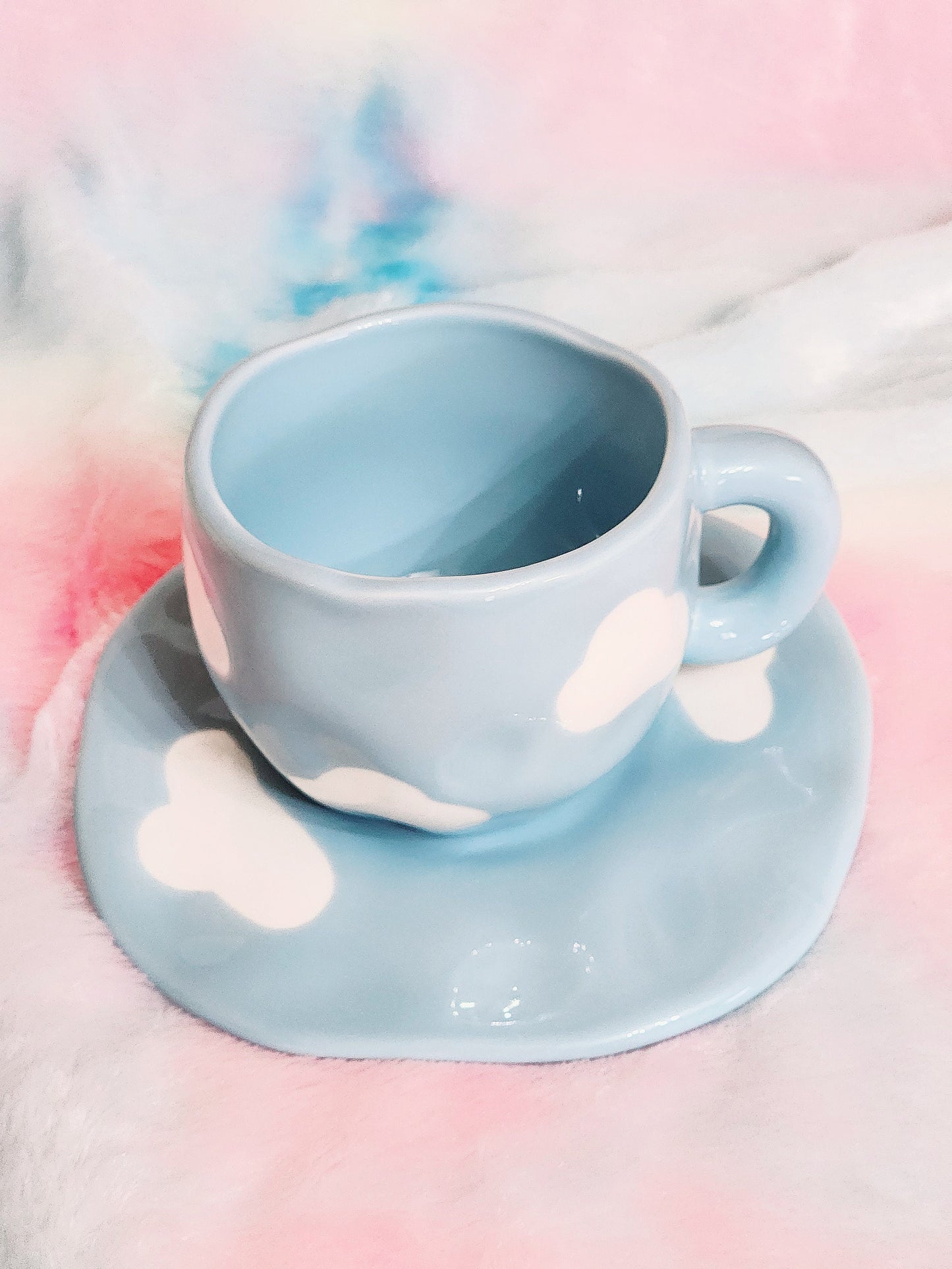 Blue Cloud Mug Cloud Plate Ceramic Mug Ceramic Plate Cute Hand Painted White Blue Cloud Mug Cloud Gift Coffee Lover Gift Tea Lover Gift