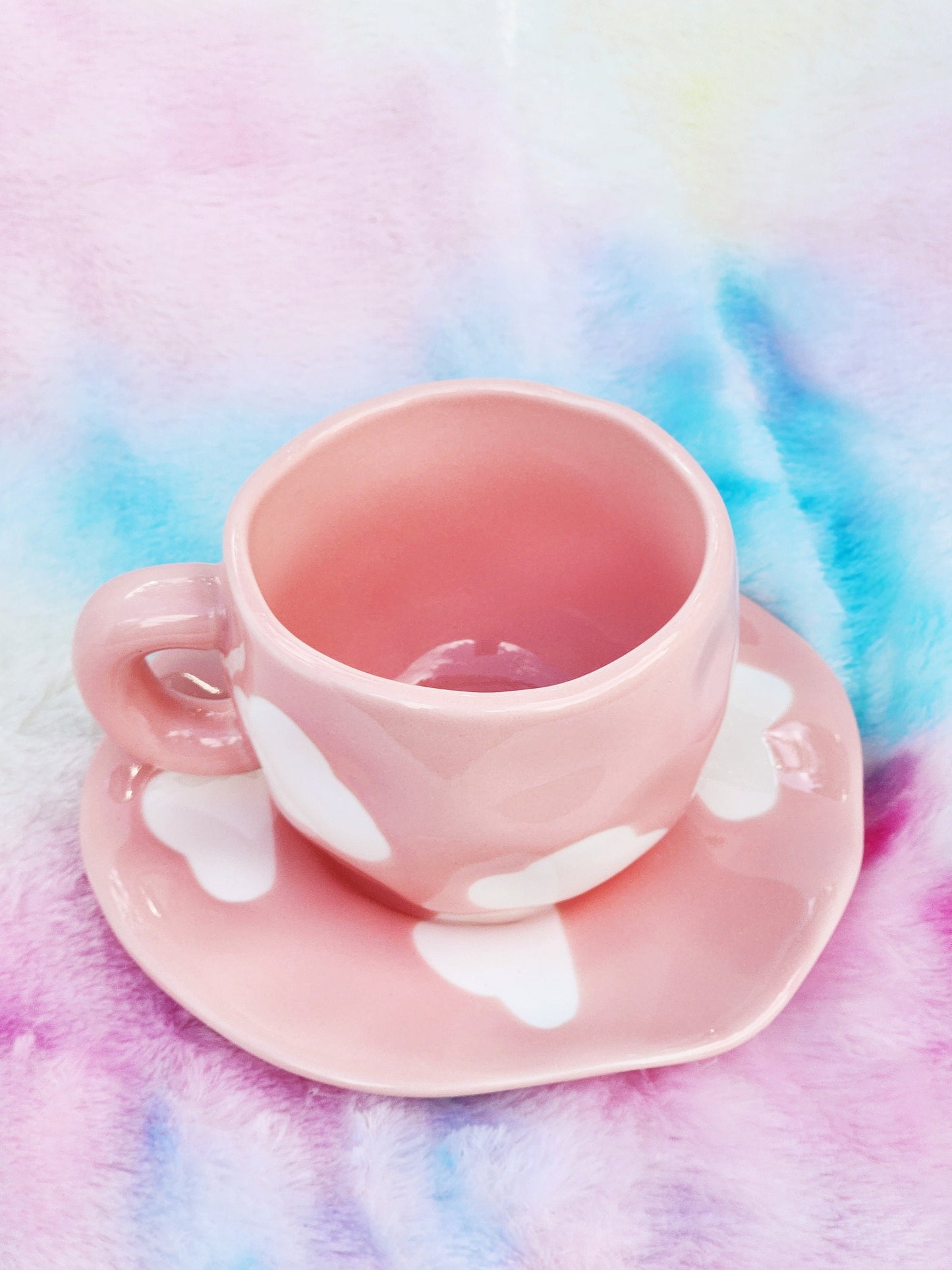 Pink Cloud Mug Cloud Plate Ceramic Mug Ceramic Plate Cute Hand Painted White Pink Cloud Mug Coffee Lover