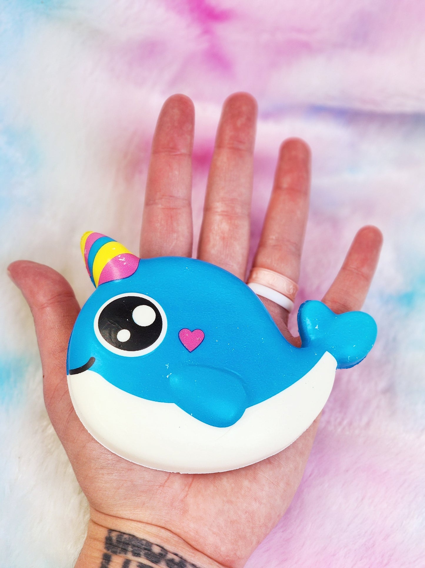 Jumbo Blue Narwhal Squish Sticker Sea Animal Lover Narwhal Gift Sea Animal Gift Squishy Animal Sticker - Blue Black White - Individual