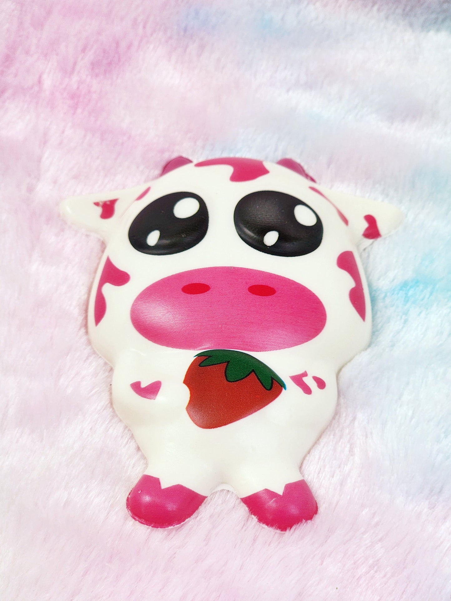 Jumbo Strawberry Cow Squish Sticker Animal Lover Cow Gift Animal Gift Squish Animal Squishy Animal Sticker - Black White Pink - Individual