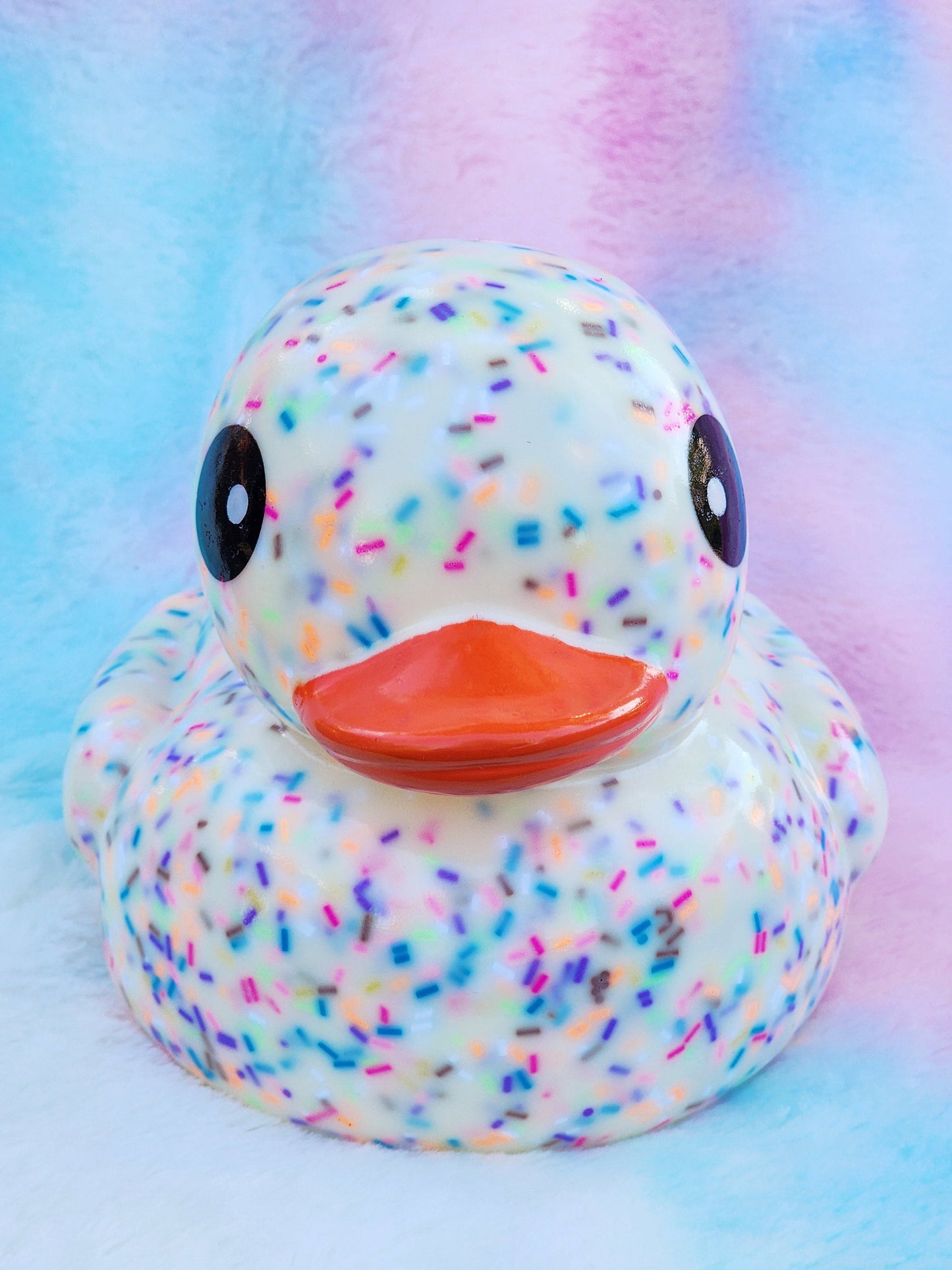 Large Vanilla Sprinkle Rubber Duck | Cute Novelty Gift | Donut Lover | Gift for Friend | Office Desk Toy | Colorful | Individual Item