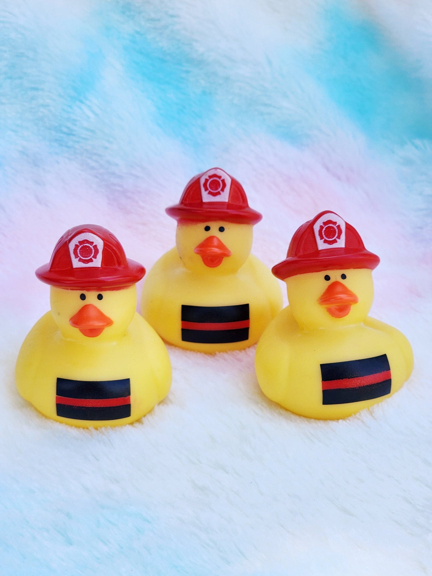 First Responder Firefighter Themed Yellow Rubber Ducks Gift for Fireman Office Desk Toy - Red Yellow Black - Individuals or Pack of 3