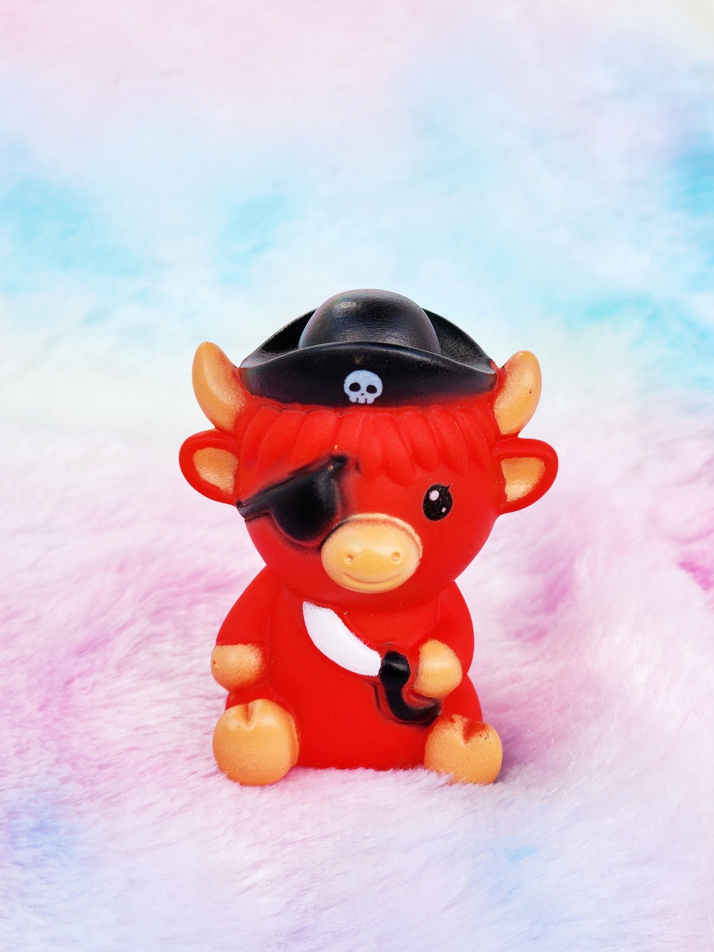 Red Pirate Highland Cow | Cute Novelty Gift | Cow Lover | Rubber Animal | Office Desk Toy | Gift for Animal Lover | Individual Item