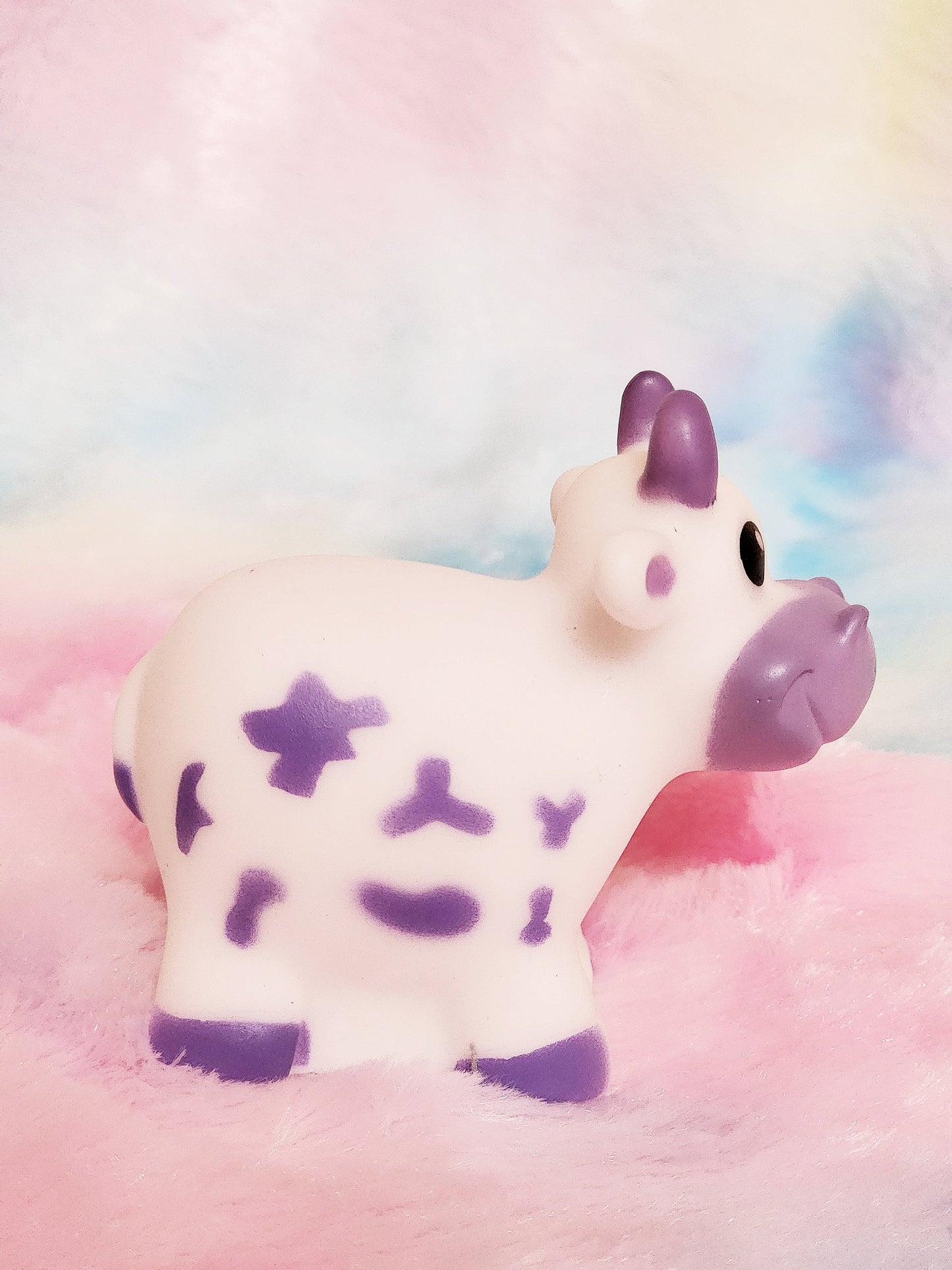 Purple Cow Farm Animal Themed Purple Rubber Figure Rubber Animal Highland Cow Lover Gift for Friend - Purple White - Individual