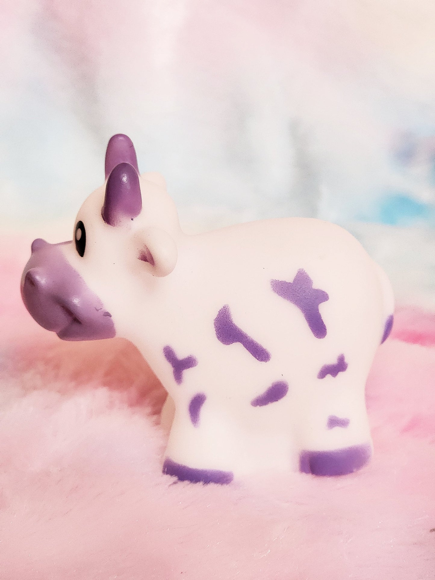 Purple Cow Farm Animal Themed Purple Rubber Figure Rubber Animal Highland Cow Lover Gift for Friend - Purple White - Individual