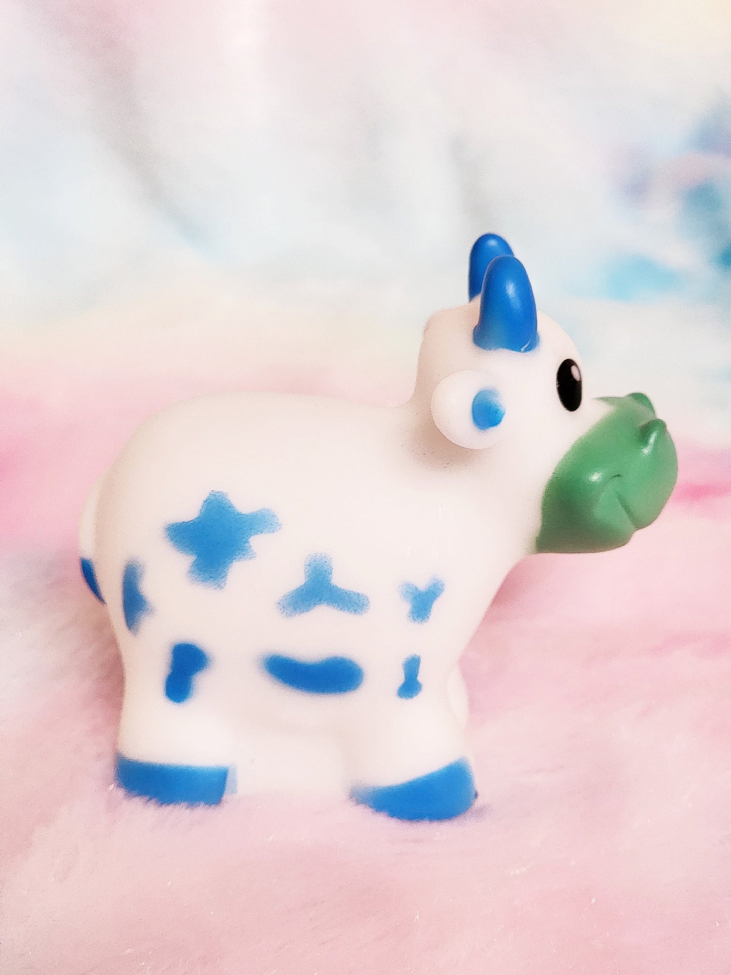 Blue Cow Farm Animal Themed Blue Rubber Figure Rubber Animal Highland Cow Lover Gift for Friend - Blue White - Individual