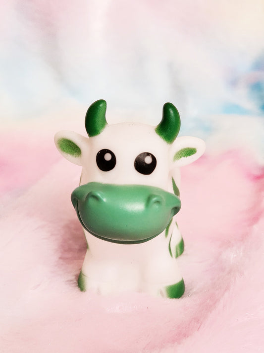 Green Cow Farm Animal Themed Green Rubber Figure Rubber Animal Highland Cow Lover Gift for Friend - Green White - Individual