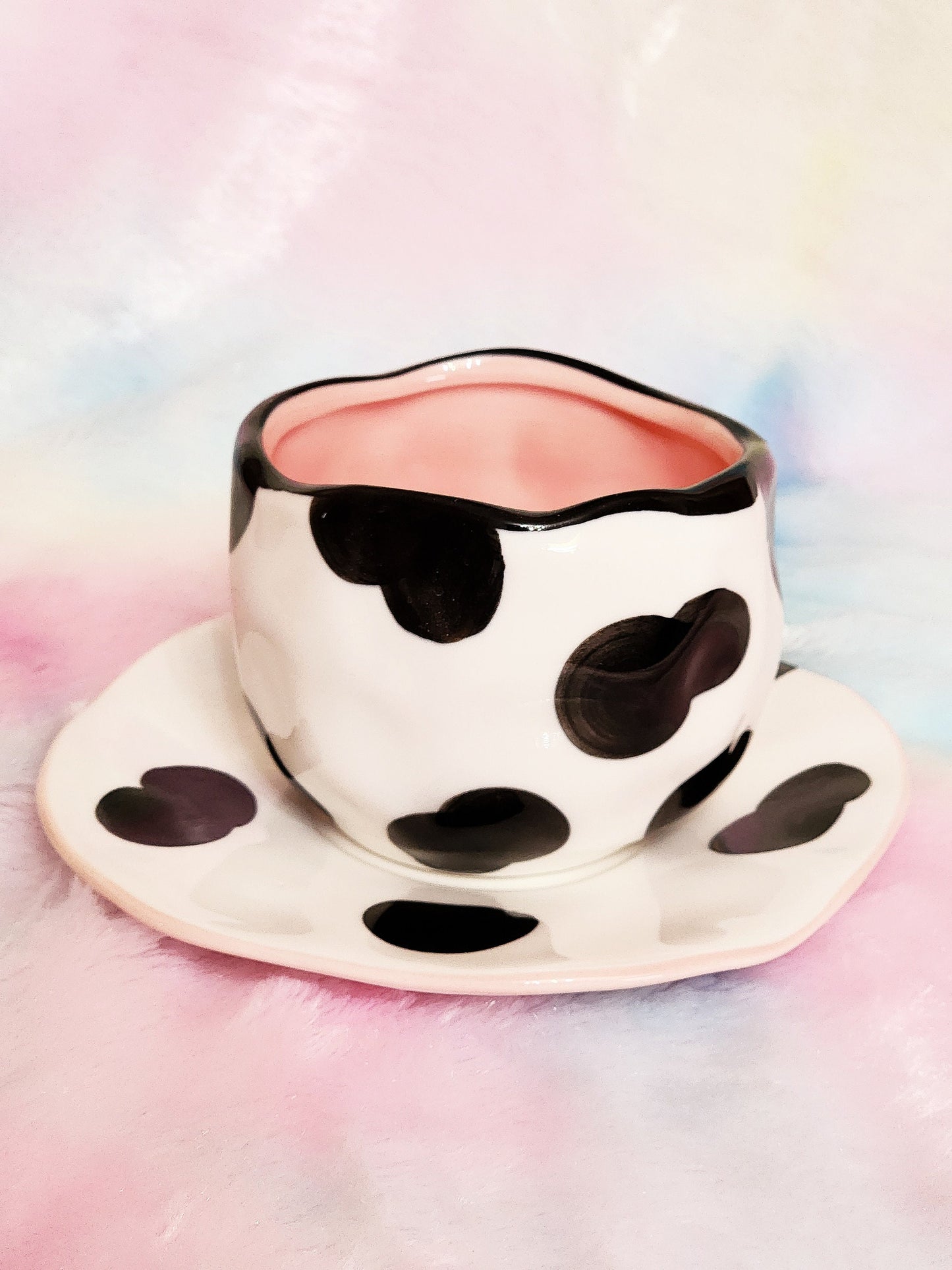 Cow Print Ceramic Mug and Saucer Set | Cute Novelty Gift | Cow Lover Gift | Coffee Lover | Gift for Friend | Individual