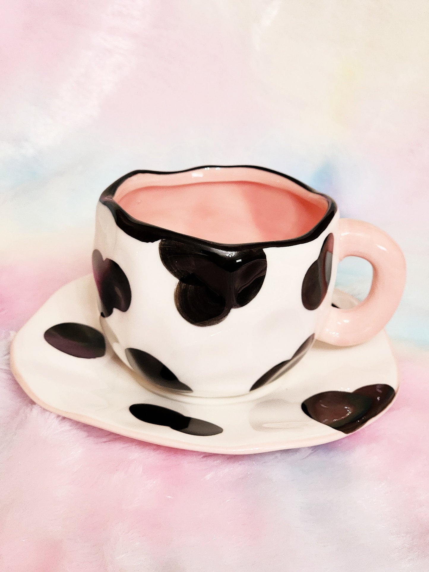 Cow Print Ceramic Mug and Saucer Set | Cute Novelty Gift | Cow Lover Gift | Coffee Lover | Gift for Friend | Individual