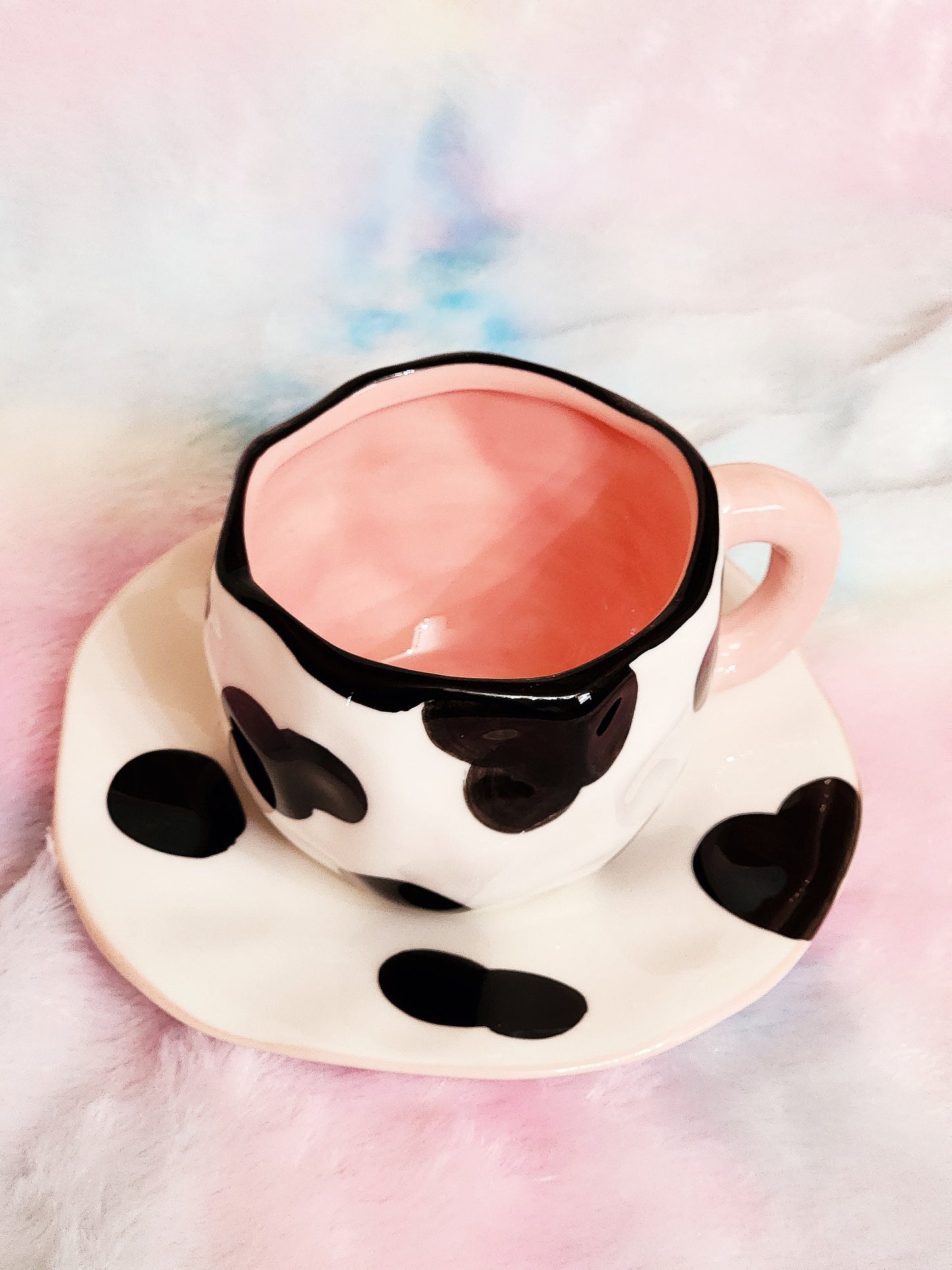 Cow Print Ceramic Mug and Saucer Set | Cute Novelty Gift | Cow Lover Gift | Coffee Lover | Gift for Friend | Individual