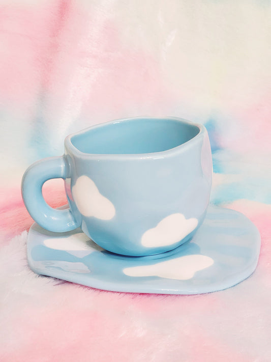 Blue Cloud Mug Cloud Plate Ceramic Mug Ceramic Plate Cute Hand Painted White Blue Cloud Mug Cloud Gift Coffee Lover Gift Tea Lover Gift