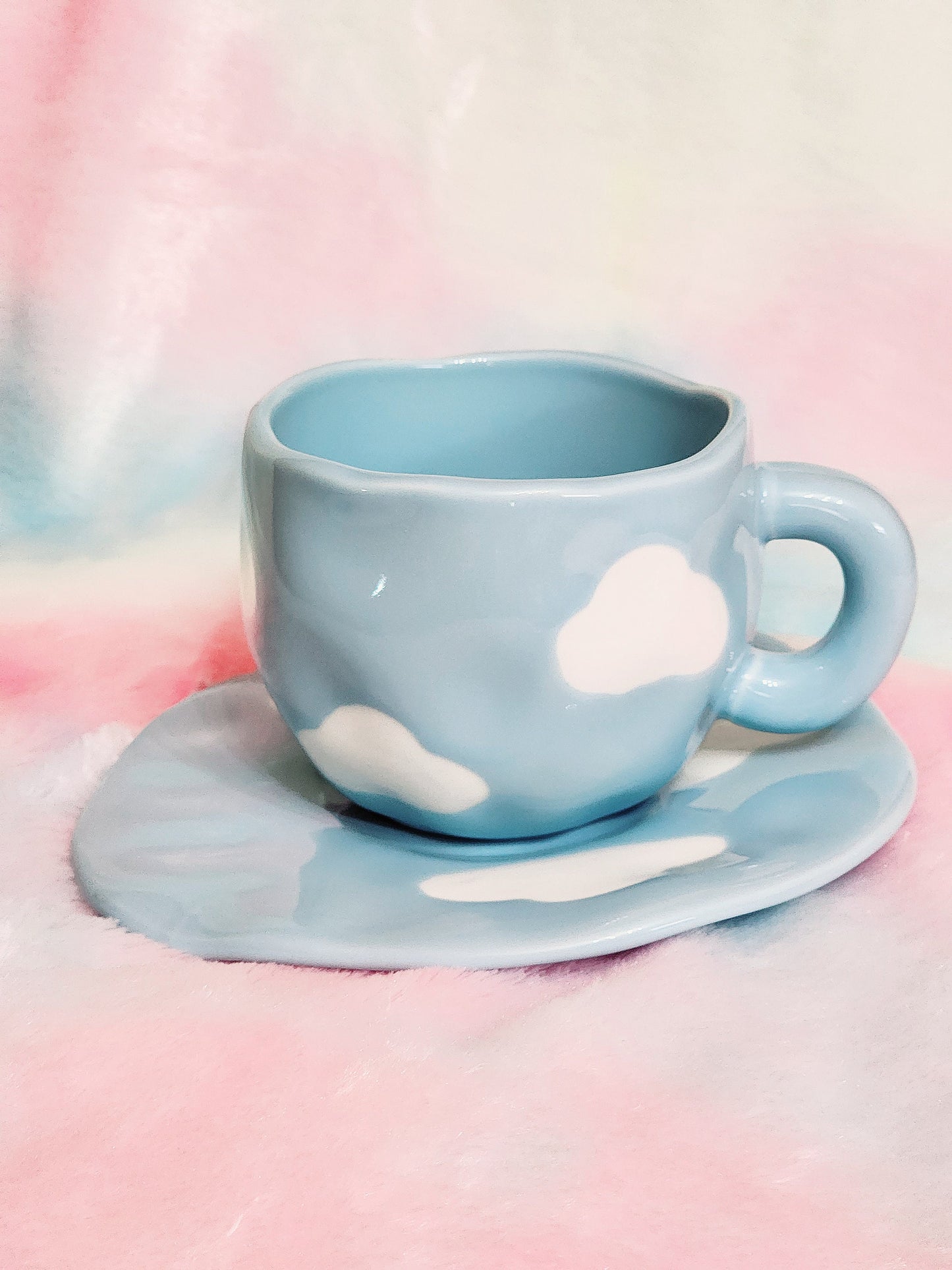 Blue Cloud Mug Cloud Plate Ceramic Mug Ceramic Plate Cute Hand Painted White Blue Cloud Mug Cloud Gift Coffee Lover Gift Tea Lover Gift