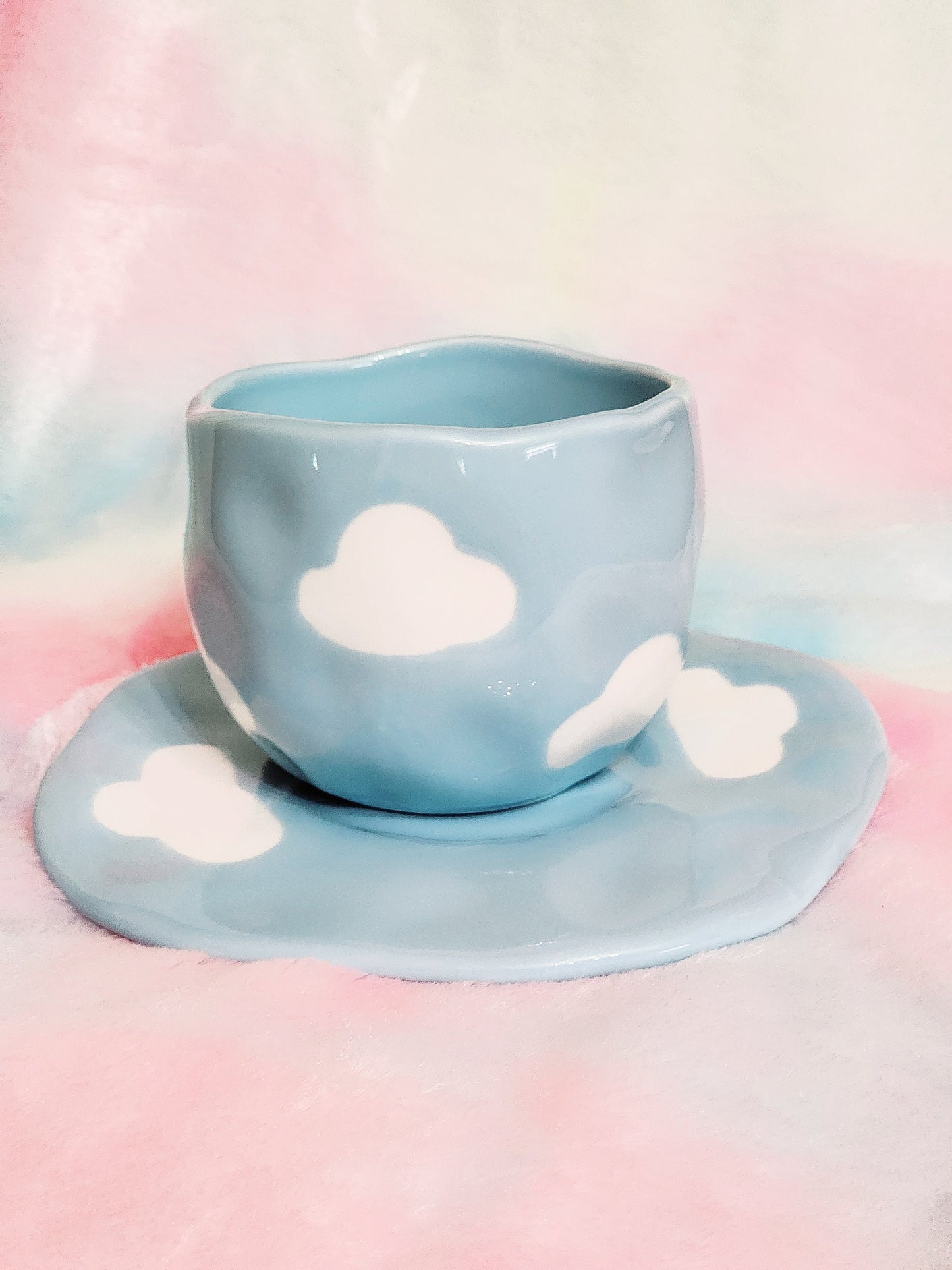 Blue Cloud Mug Cloud Plate Ceramic Mug Ceramic Plate Cute Hand Painted White Blue Cloud Mug Cloud Gift Coffee Lover Gift Tea Lover Gift