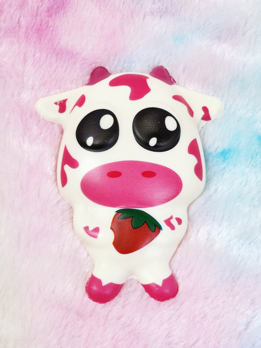 Jumbo Strawberry Cow Squish Sticker Animal Lover Cow Gift Animal Gift Squish Animal Squishy Animal Sticker - Black White Pink - Individual