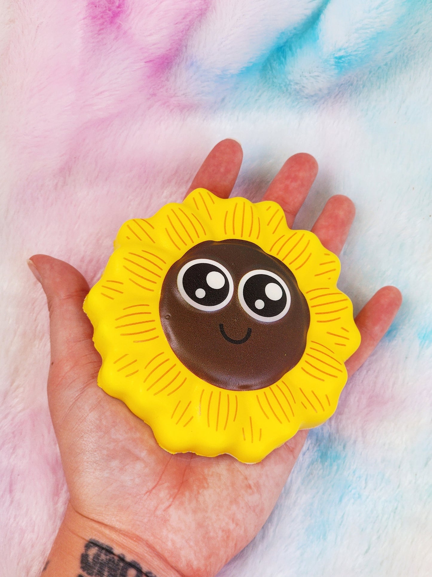 Jumbo Sunflower Squish Sticker Spring Flower Gift Spring Gift Squishy Flower Sticker - Brown Yellow Black - Individual