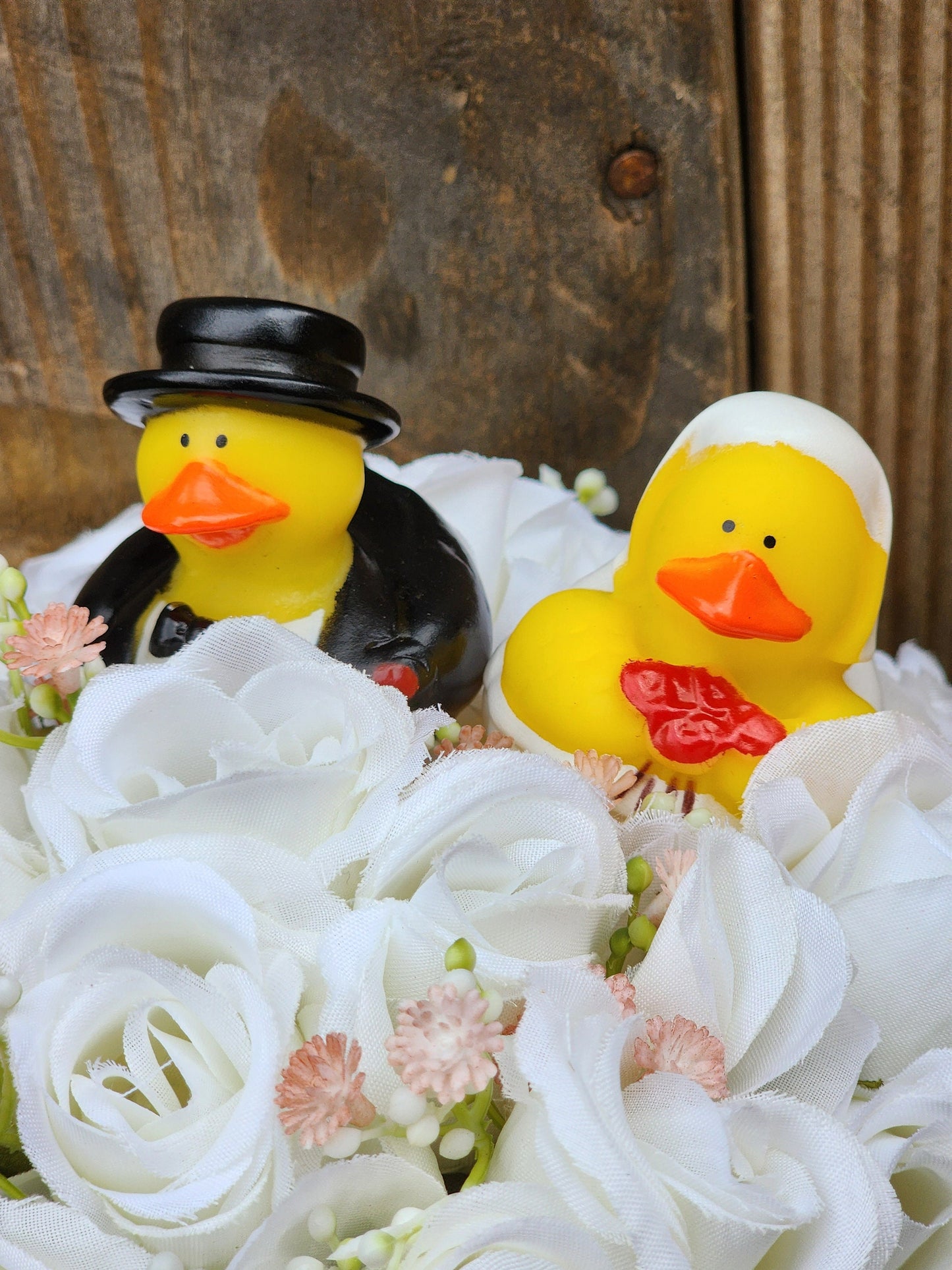 Faux White and Pink Bridal Bouquet with Rubber Ducks | White Bridal Bouquet | White Fake Bouquet | White and Green Bouquet