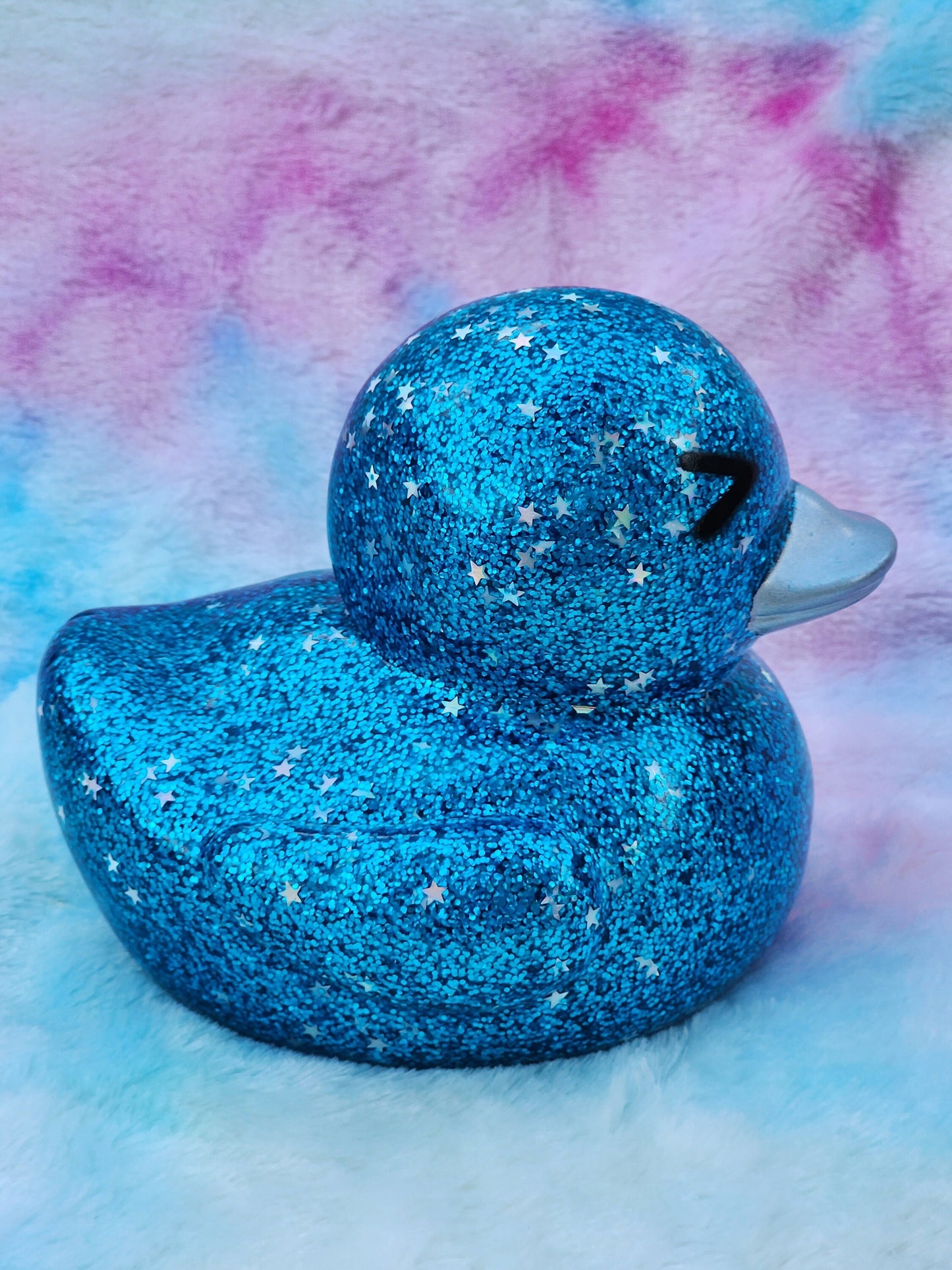 Large Aqua Blue Glitter Rubber Duck | Cute Novelty Gift | Duck Lover | Gift for Friend | Office Desk Toy | Colorful | Individual Item