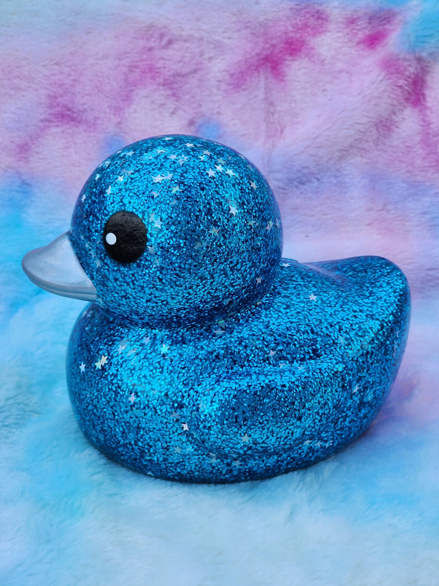 Large Aqua Blue Glitter Rubber Duck | Cute Novelty Gift | Duck Lover | Gift for Friend | Office Desk Toy | Colorful | Individual Item