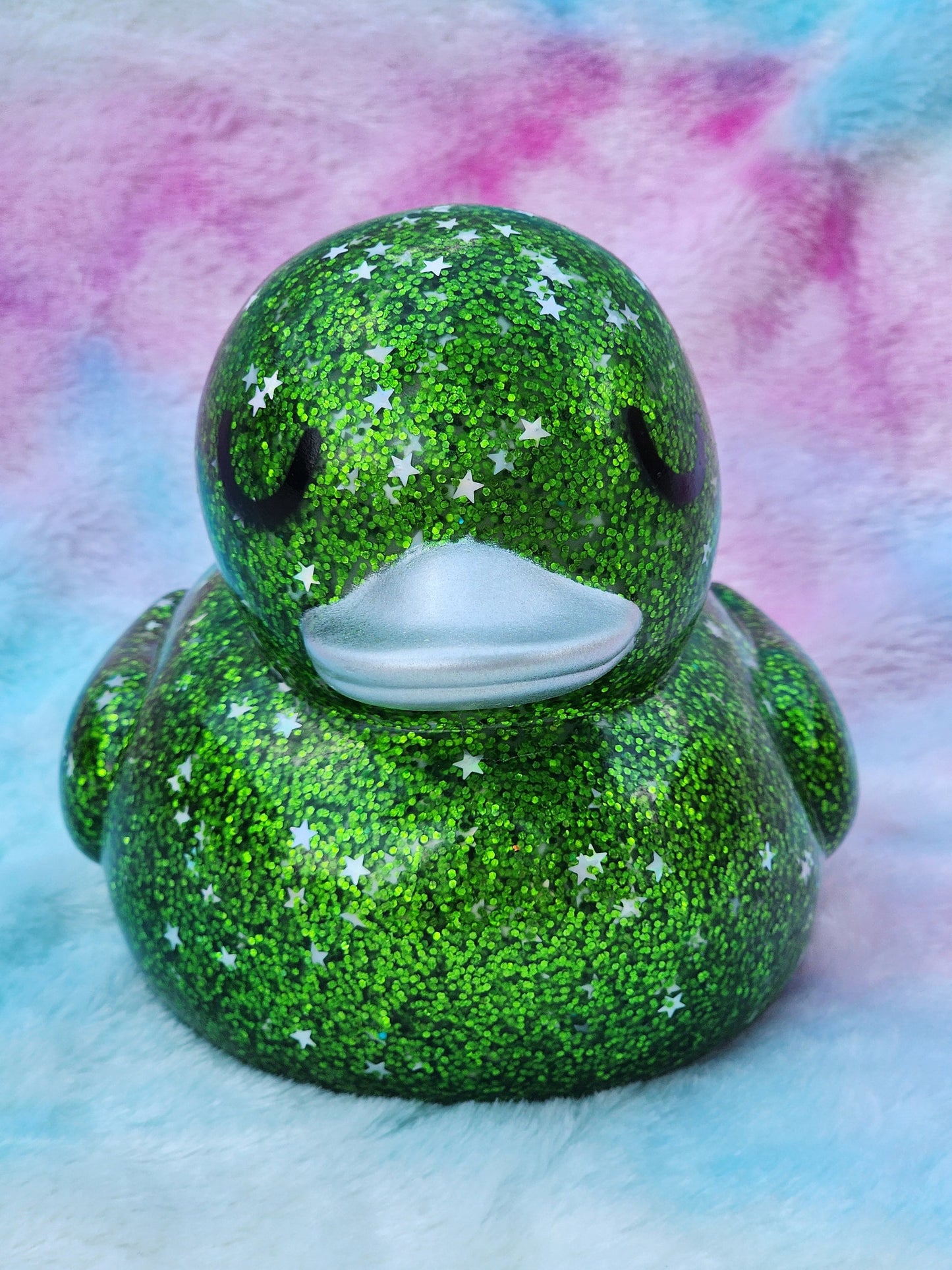 Large Green Glitter Rubber Duck | Cute Novelty Gift | Duck Lover | Gift for Friend | Office Desk Toy | Colorful | Individual Item