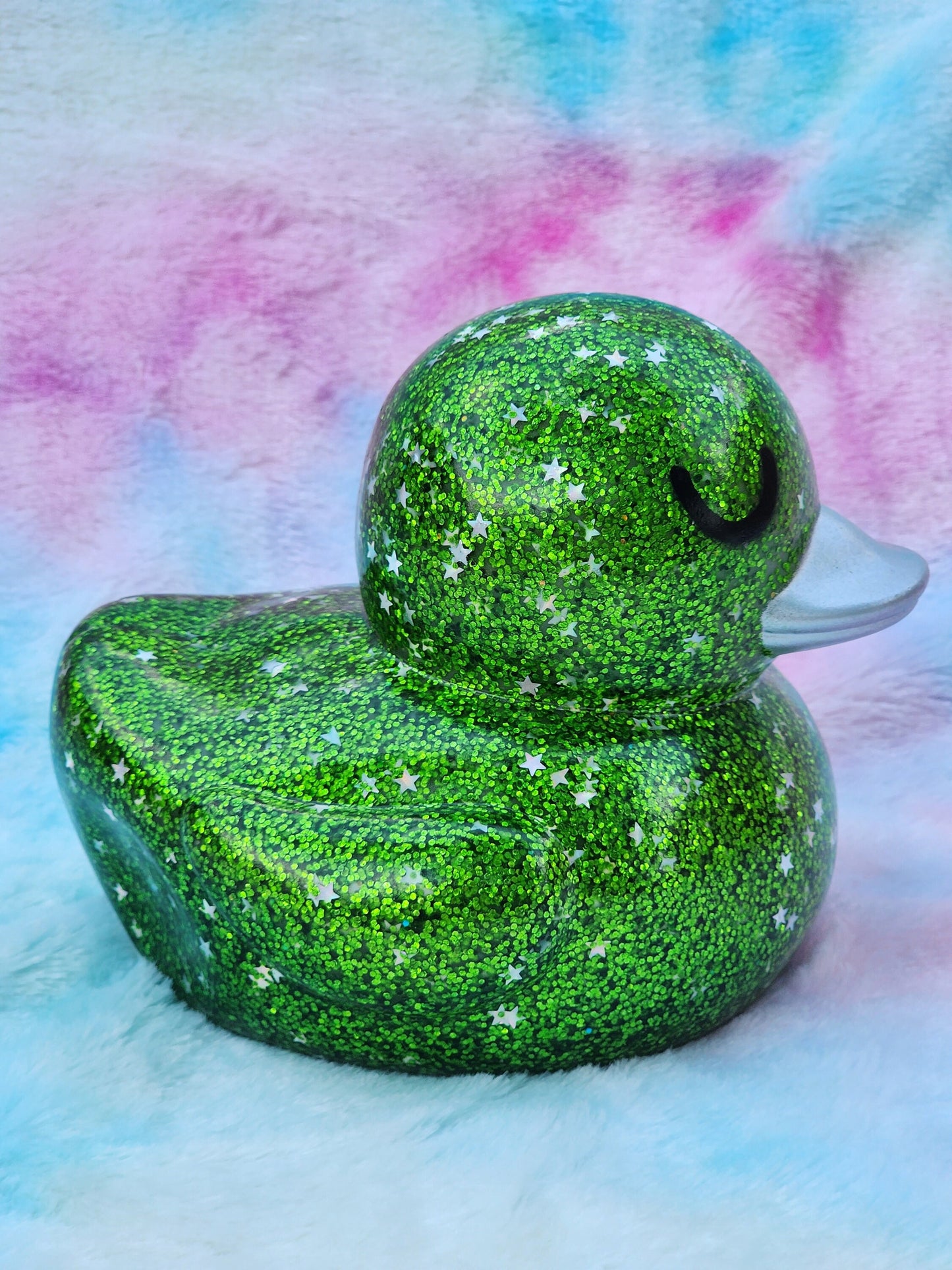 Large Green Glitter Rubber Duck | Cute Novelty Gift | Duck Lover | Gift for Friend | Office Desk Toy | Colorful | Individual Item