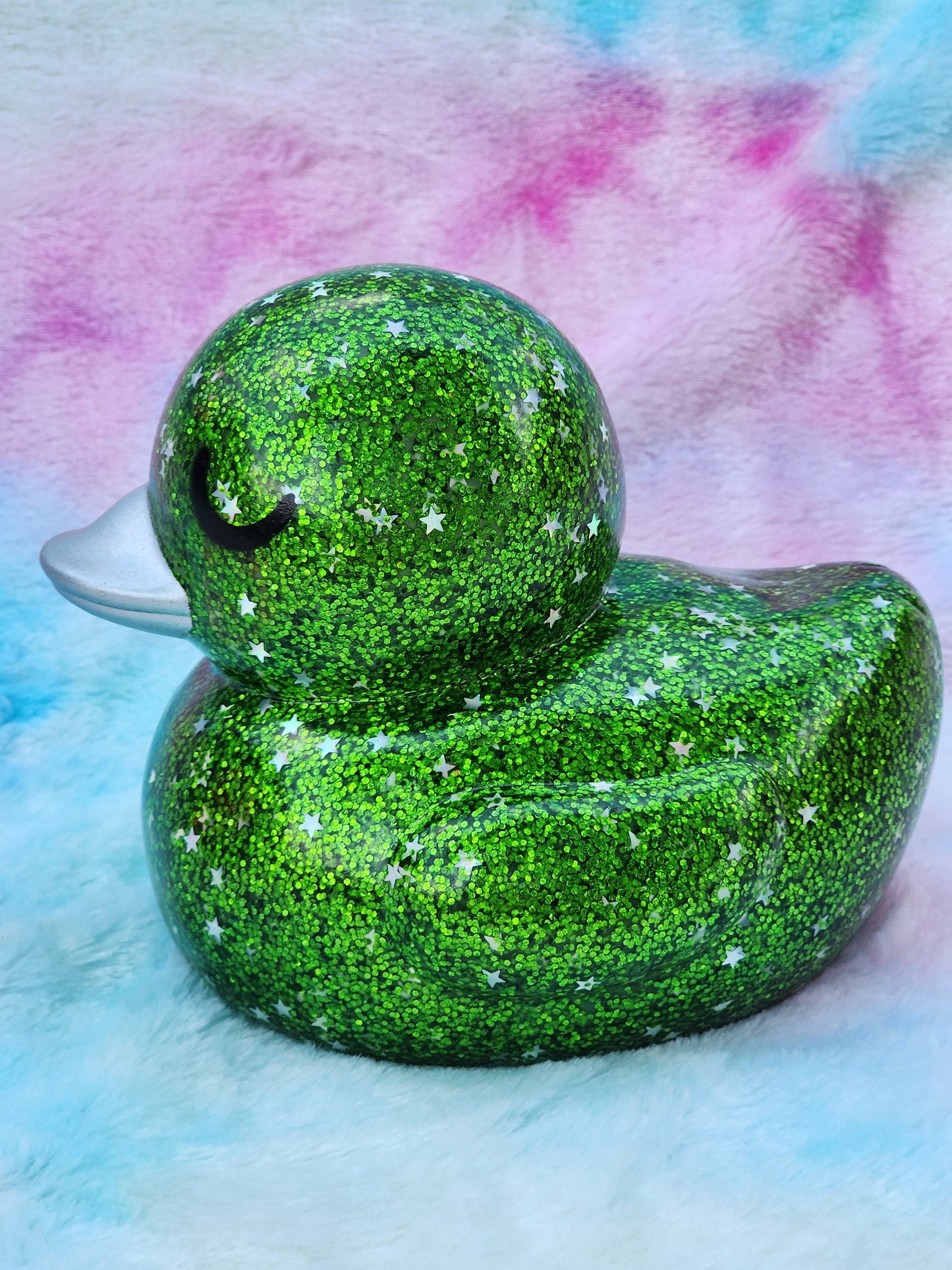 Large Green Glitter Rubber Duck | Cute Novelty Gift | Duck Lover | Gift for Friend | Office Desk Toy | Colorful | Individual Item