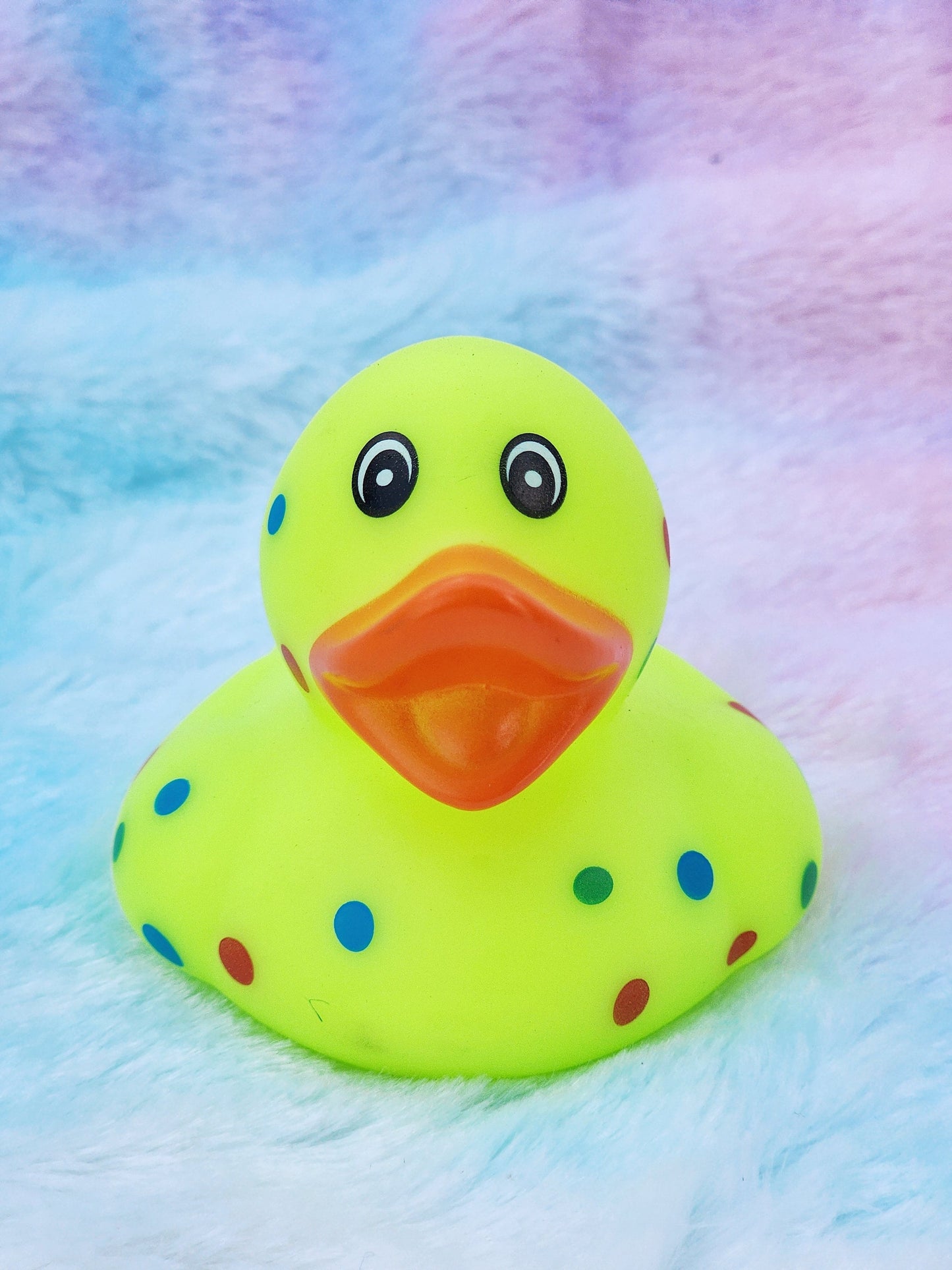 Neon Green Polka Dot Rubber Duck | Cute Novelty Gift | Retro Lover | Gift for Friend | Office Desk Toy | Colorful | Individual Item