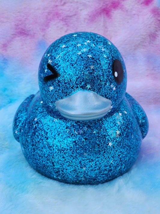 Large Aqua Blue Glitter Rubber Duck | Cute Novelty Gift | Duck Lover | Gift for Friend | Office Desk Toy | Colorful | Individual Item