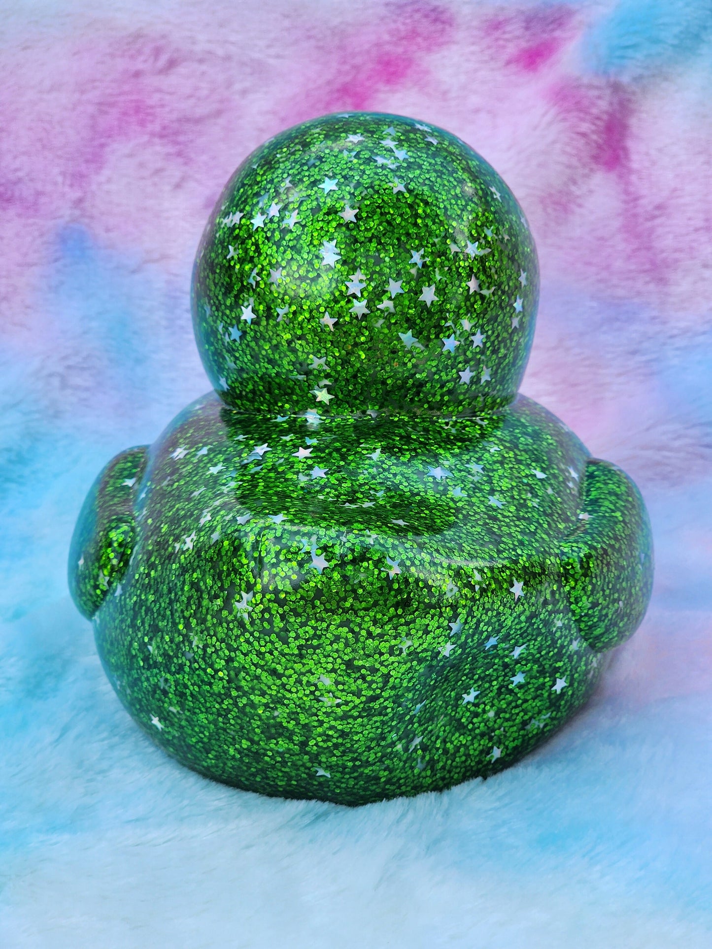 Large Green Glitter Rubber Duck | Cute Novelty Gift | Duck Lover | Gift for Friend | Office Desk Toy | Colorful | Individual Item