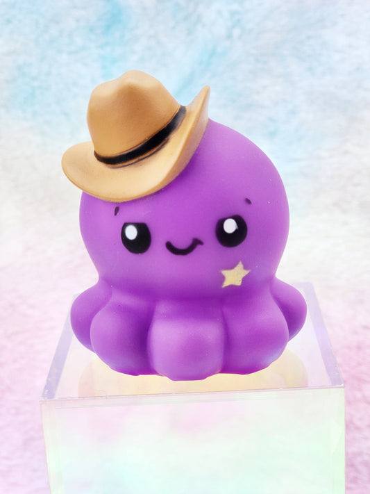 Cowboy Octopus Sea Ocean Animal Themed Purple Rubber Figure Rubber Animal Animals Rubber Duck Ducks - Purple Brown Black - Individual