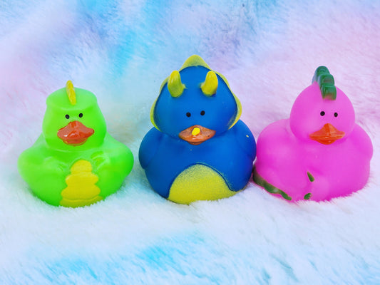 Prehistoric Dinosaur Themed Rubber Ducks Office Desk Toy Gift for Friend Dinosaur Gift - Pink Blue Green - Individuals or Pack of 3