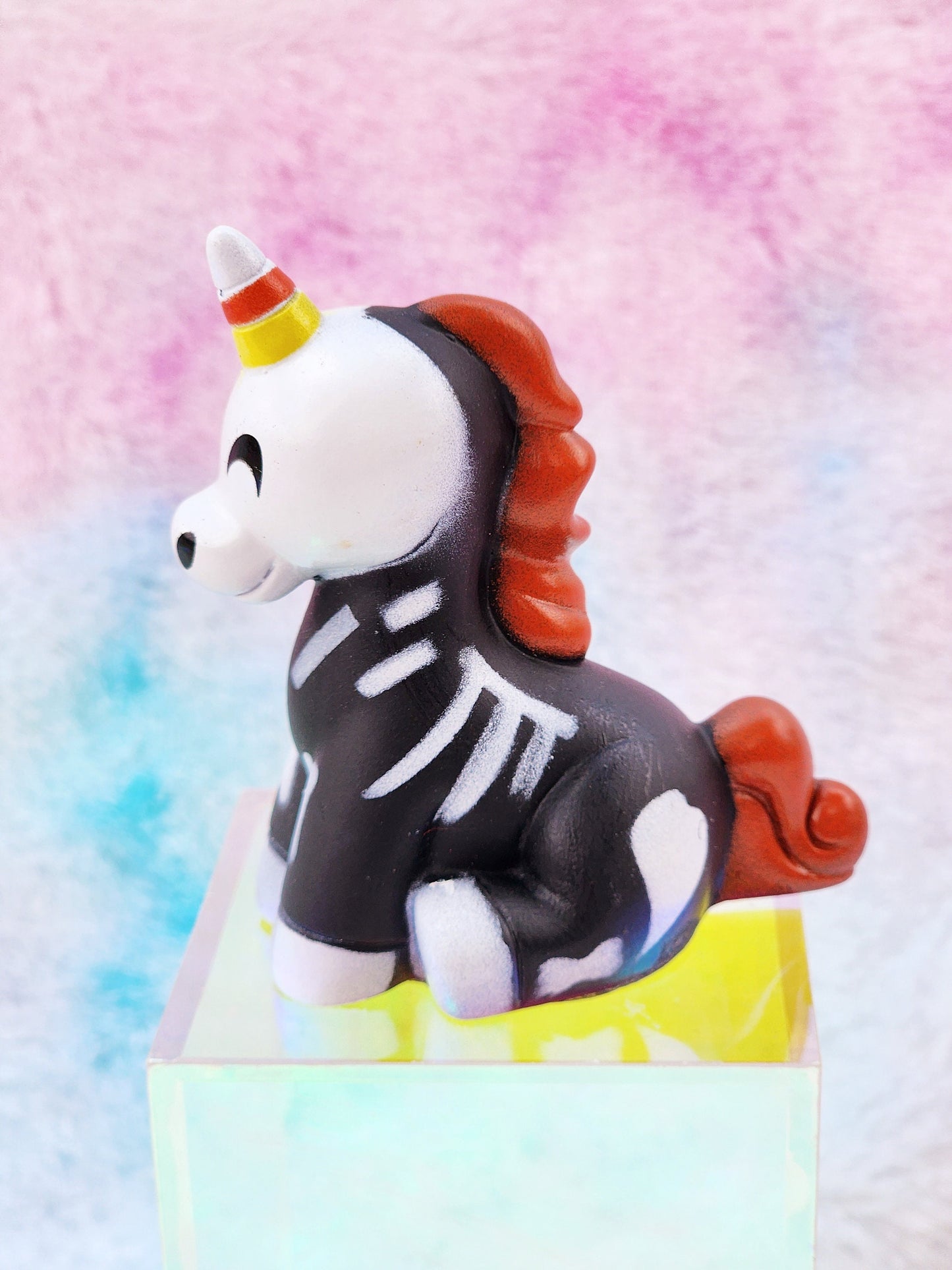 Halloween Mystical Unicorn Themed Skeleton Rubber Animal Rubber Ducks Friend Gift Office Desk Toy - White Black Orange Yellow - Individual