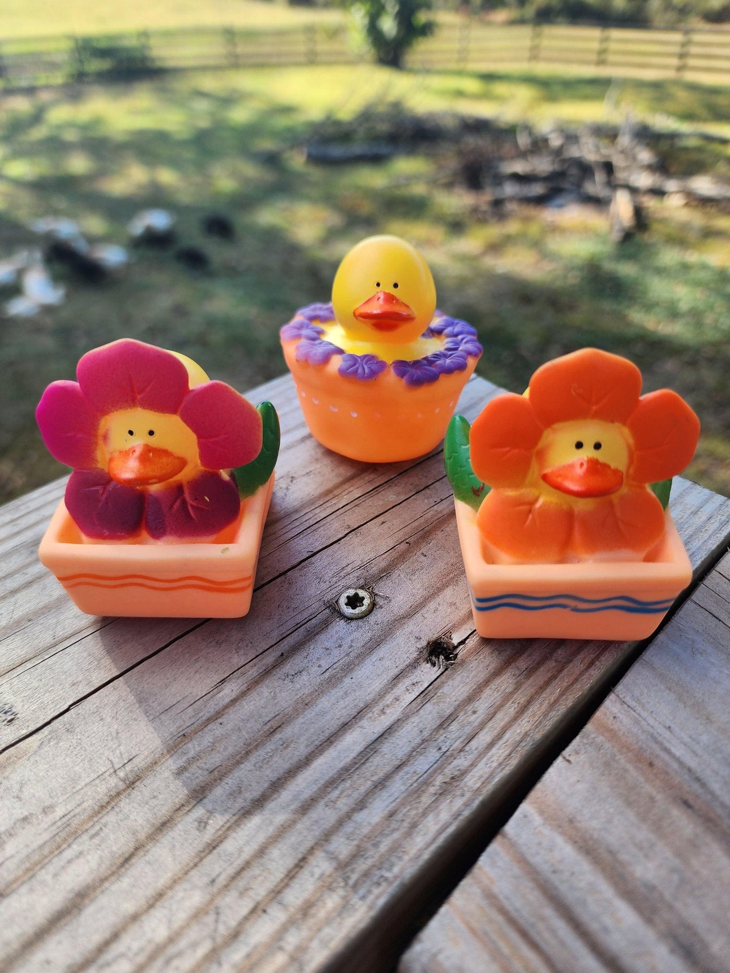 Spring flowers rubber ducks | cute novelty gift | springtime | gift for friend | office desk toy | individual item | pack of 3